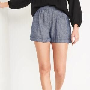 Womens Old Navy High Rise Linen Classic Preppy Coastal  Short‎ Chambray Blue LRG